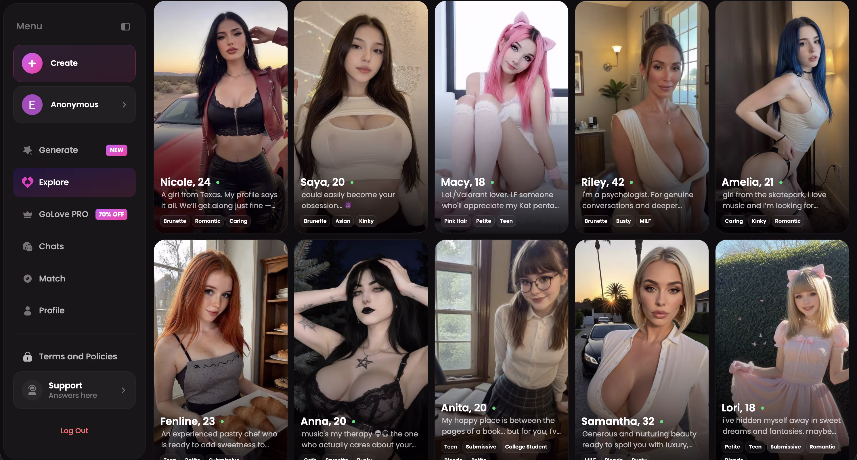 browsing realistic companions before picking one to actually test