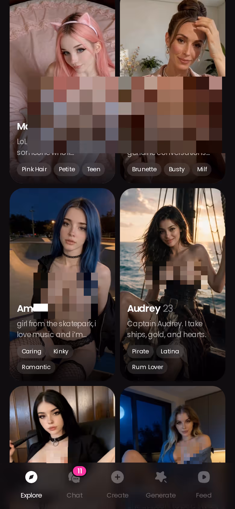 GoLove.ai Explore grid on mobile, the first screen an anonymous user lands on